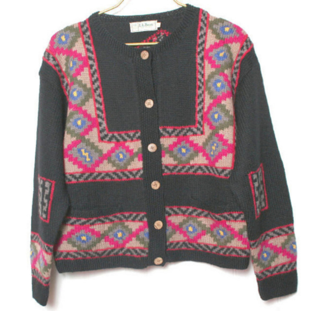 LL Bean Womens Wool Cardigan Large (pp09)